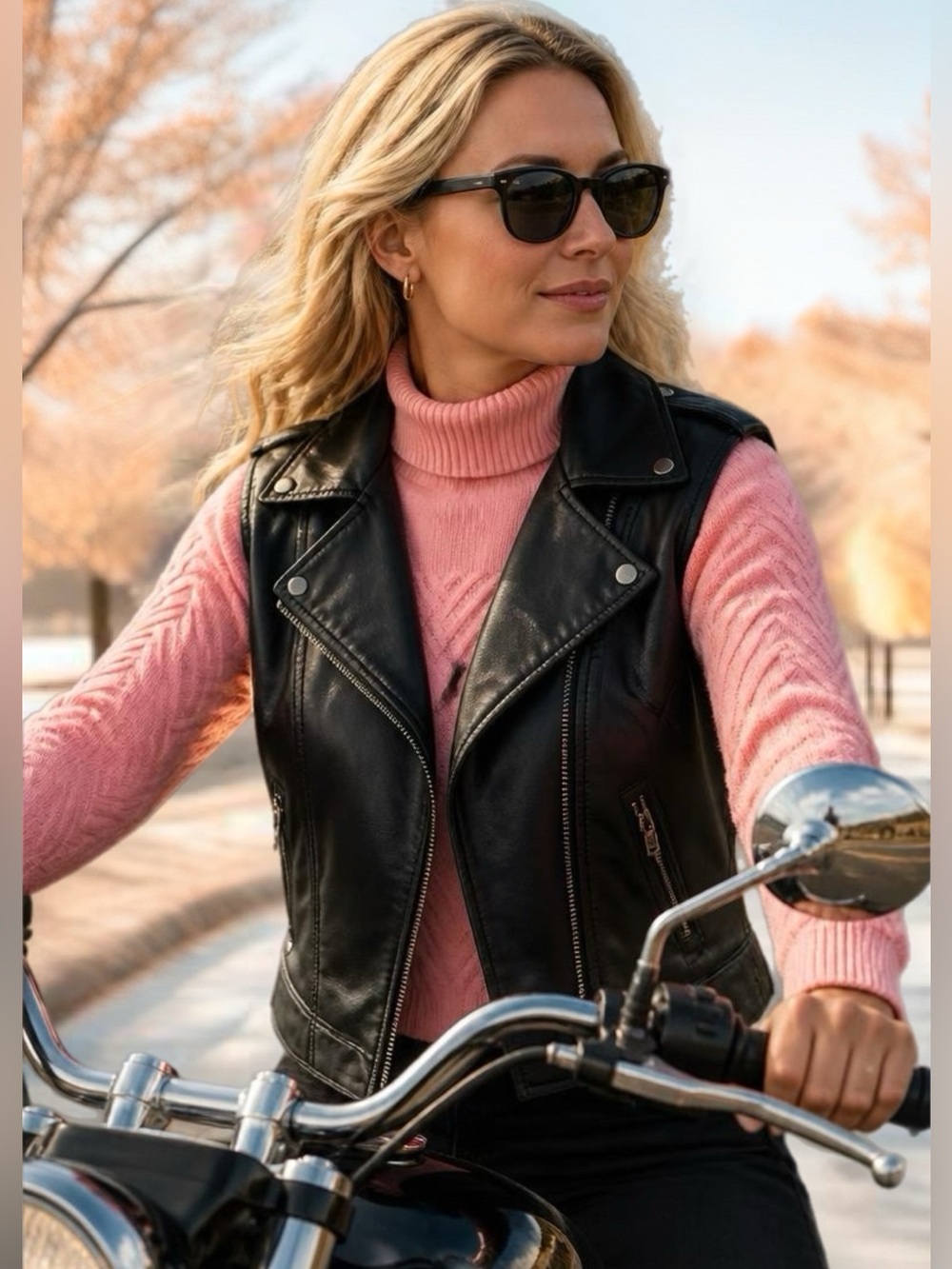 Max Studio Black Faux Leather Moto Vest with Notch Lapels
